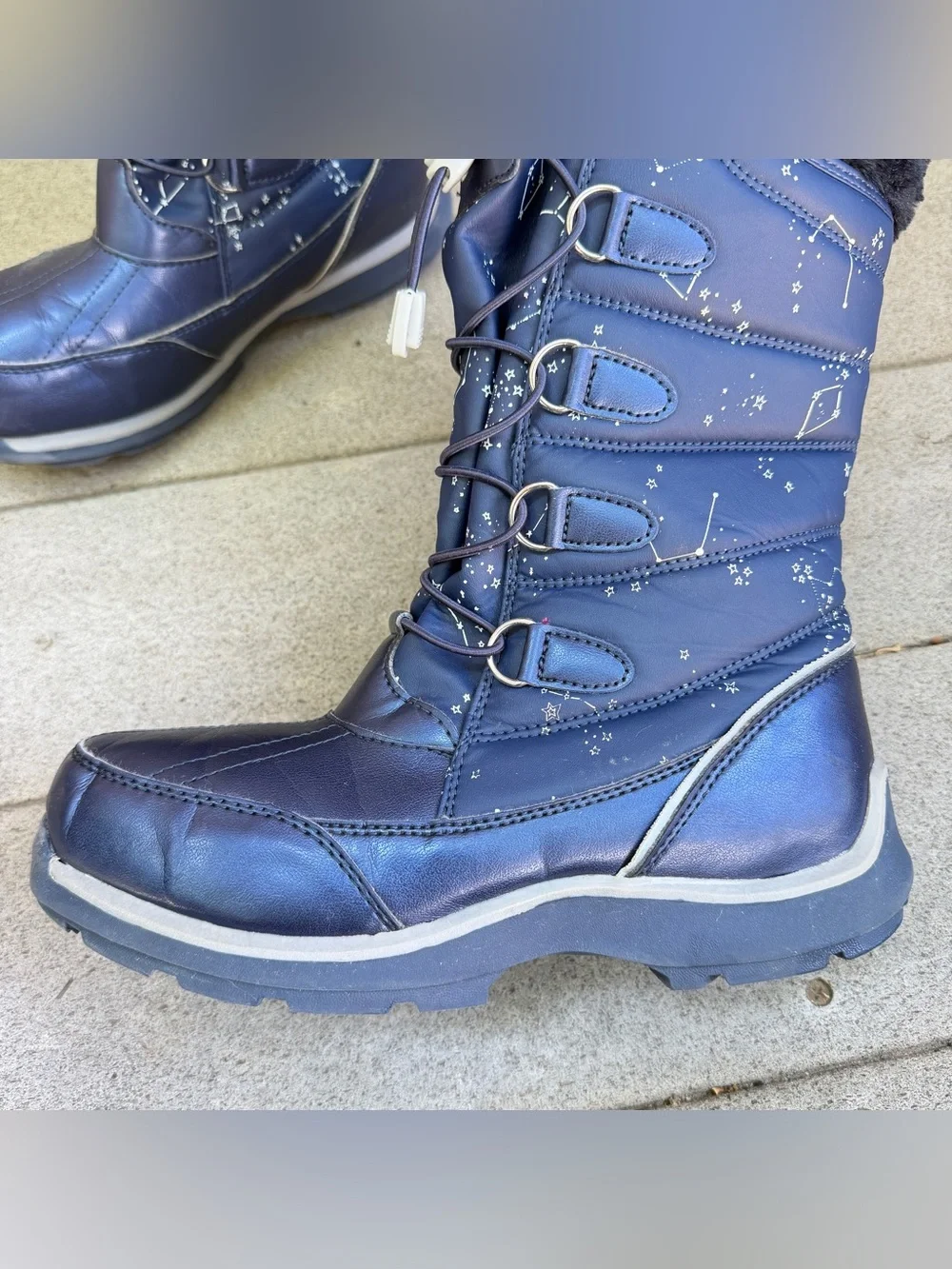 Lands End Snow Boots Girls Size 5M Navy Blue Insulated Winter Constellation Star